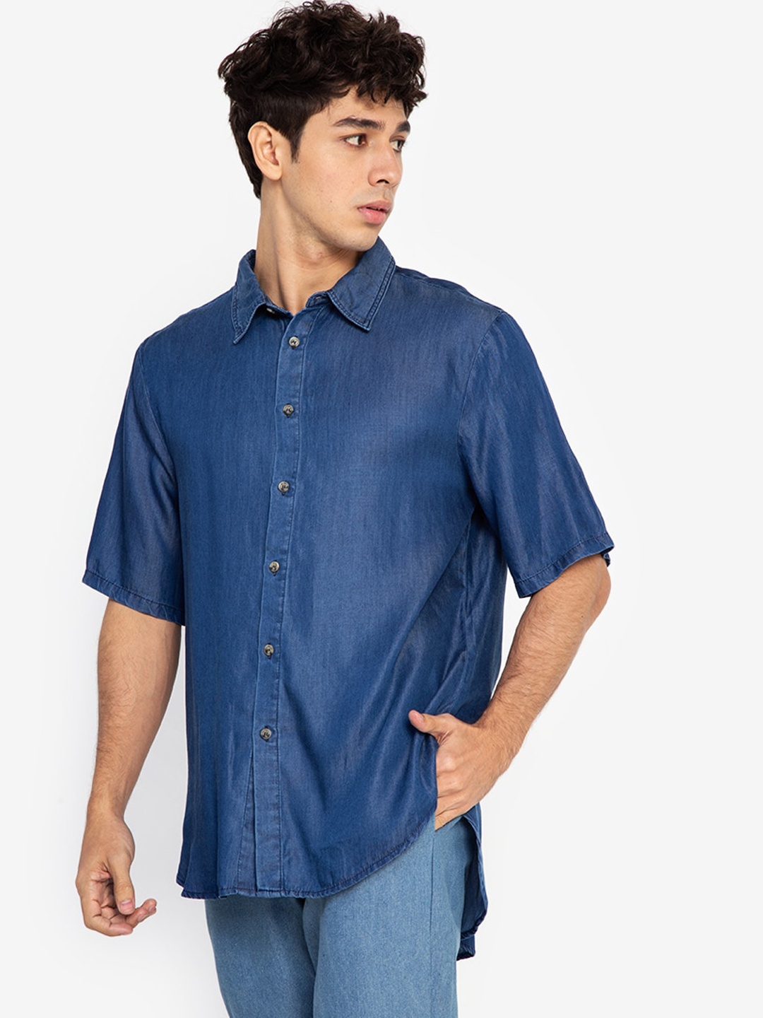 

ORIGIN BY ZALORA Men Blue Boxy Lyocell Casual Shirt