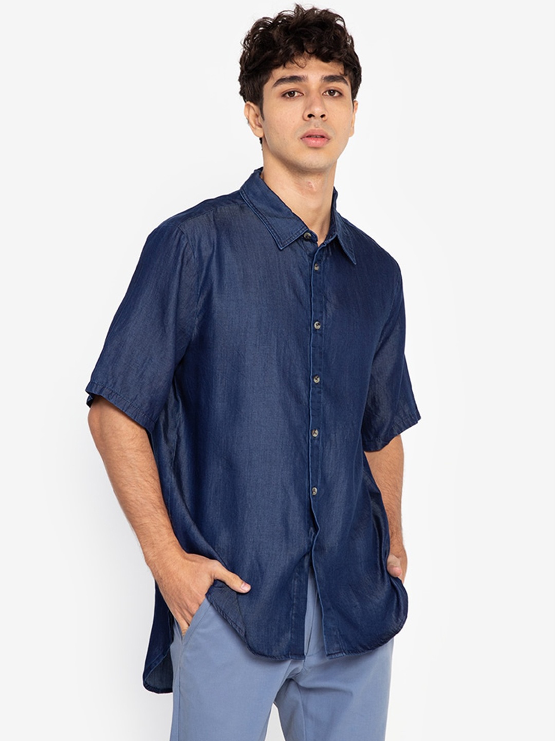 

ORIGIN BY ZALORA Men Blue Boxy Lyocell Casual Shirt