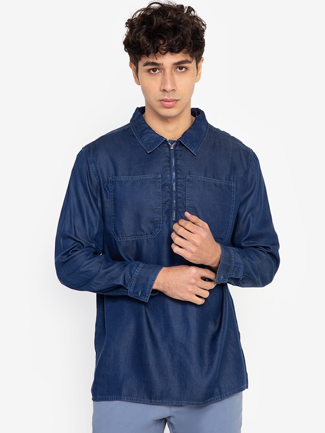 

ORIGIN BY ZALORA Men Blue Solid Regular Fit Casual Shirt