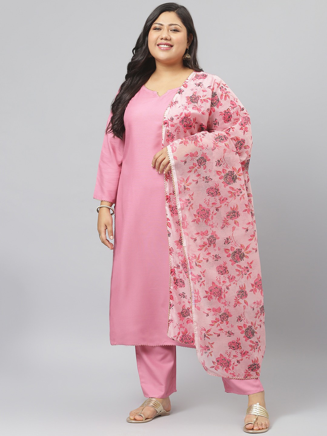 

Stylum Women Pink High Slit Kurta with Trousers & Dupatta