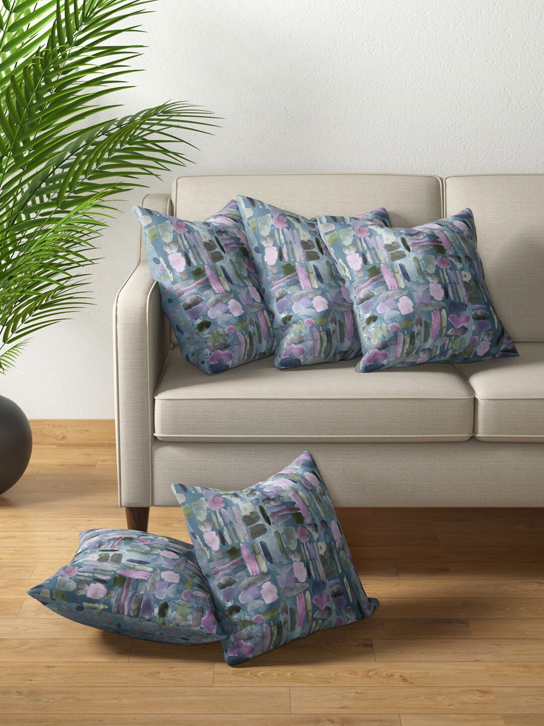 

PETAL HOME Blue & Pink Set of 5 Abstract Square Cushion Covers
