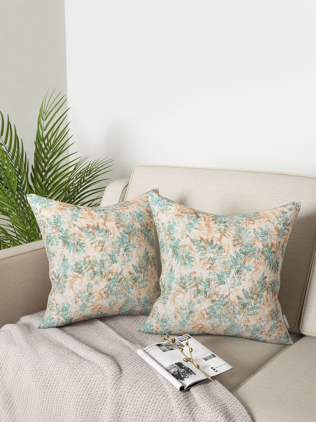 

PETAL HOME Orange & Blue Set of 2 Floral Square Cushion Covers