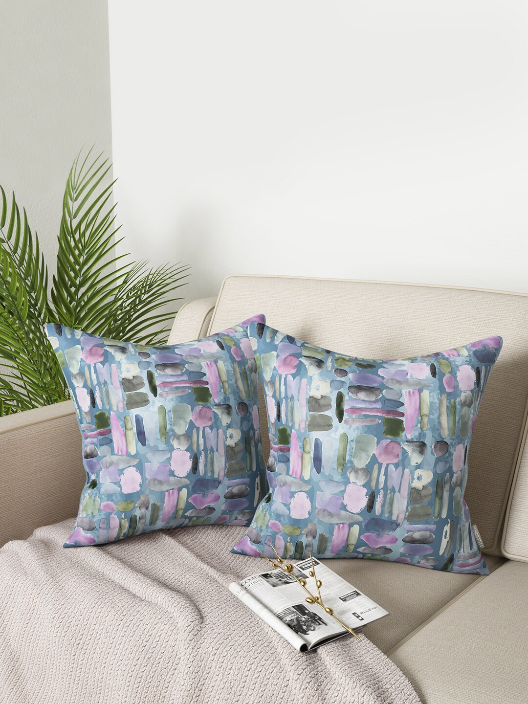 

PETAL HOME Blue & Green Set of 2 Abstract Square Cushion Covers