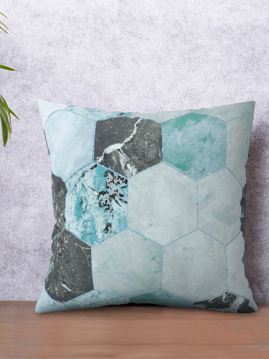 

PETAL HOME Teal Geometric Printed Square Cushion Cover