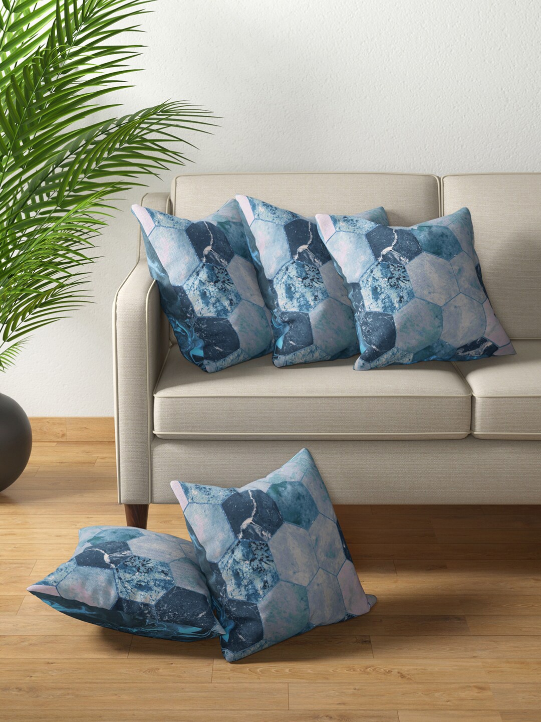 

PETAL HOME Blue Set of 5 Geometric Square Cushion Covers