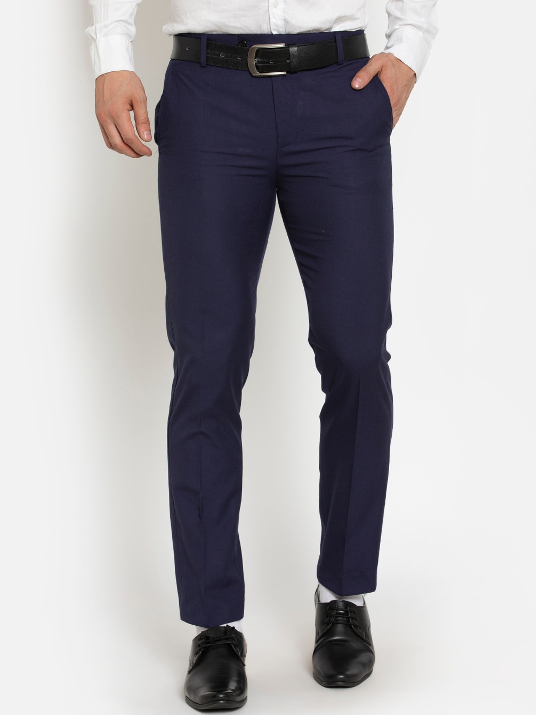 

American-Elm Men Navy Blue Solid Smart Slim Fit Trousers