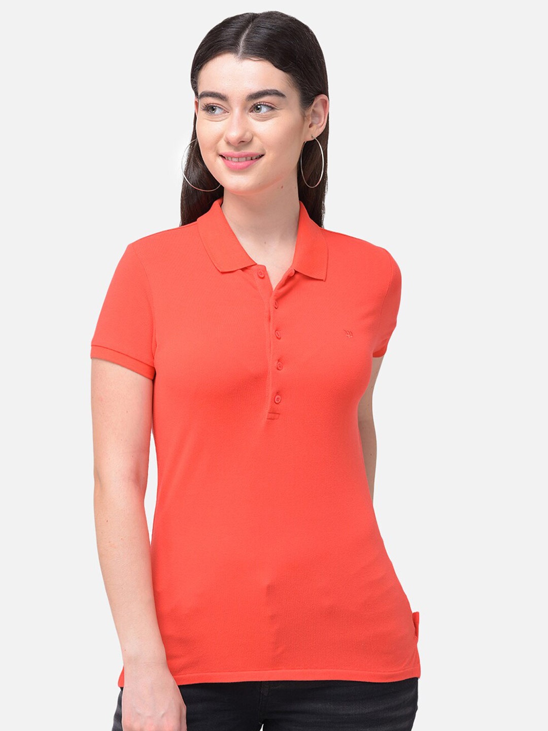 

Woods Women Red Solid Polo Collar T-shirt