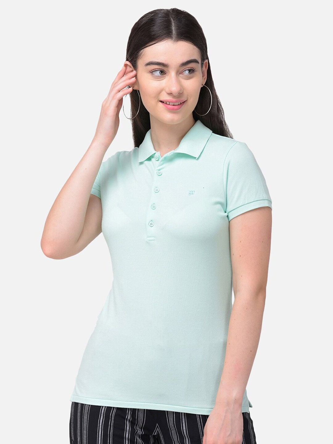 

Woods Women Blue Polo Collar T-shirt