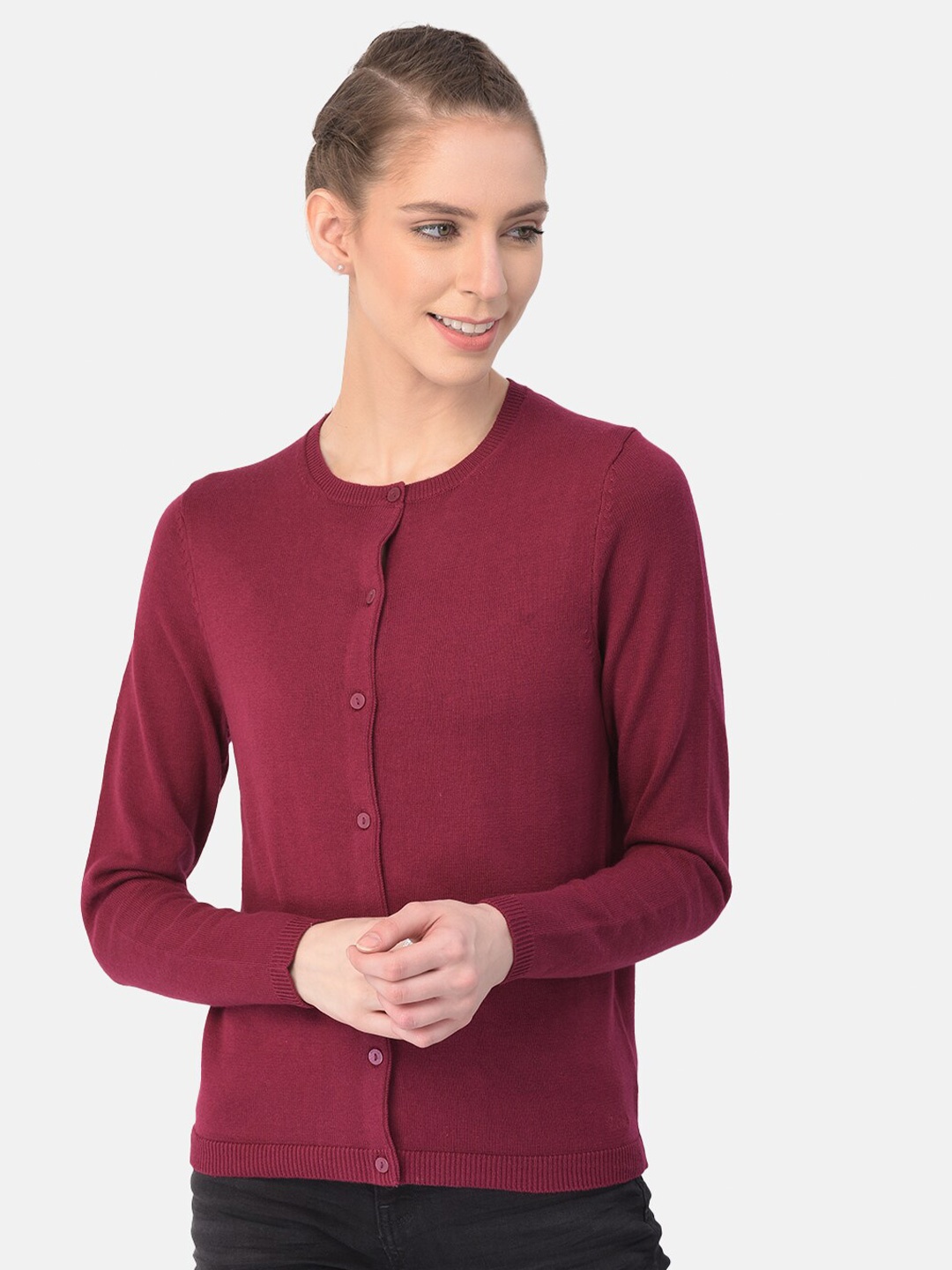 

Woods Women Red Solid Cardigan