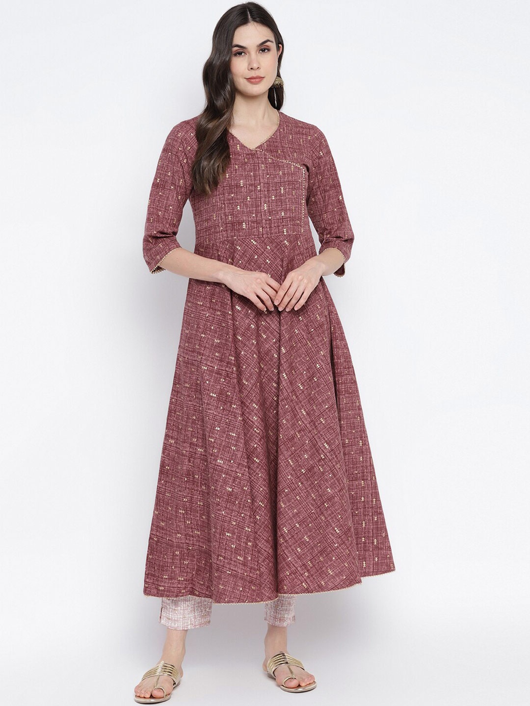 

Aawari Women Purple Printed Angrakha Kurta with Trousers