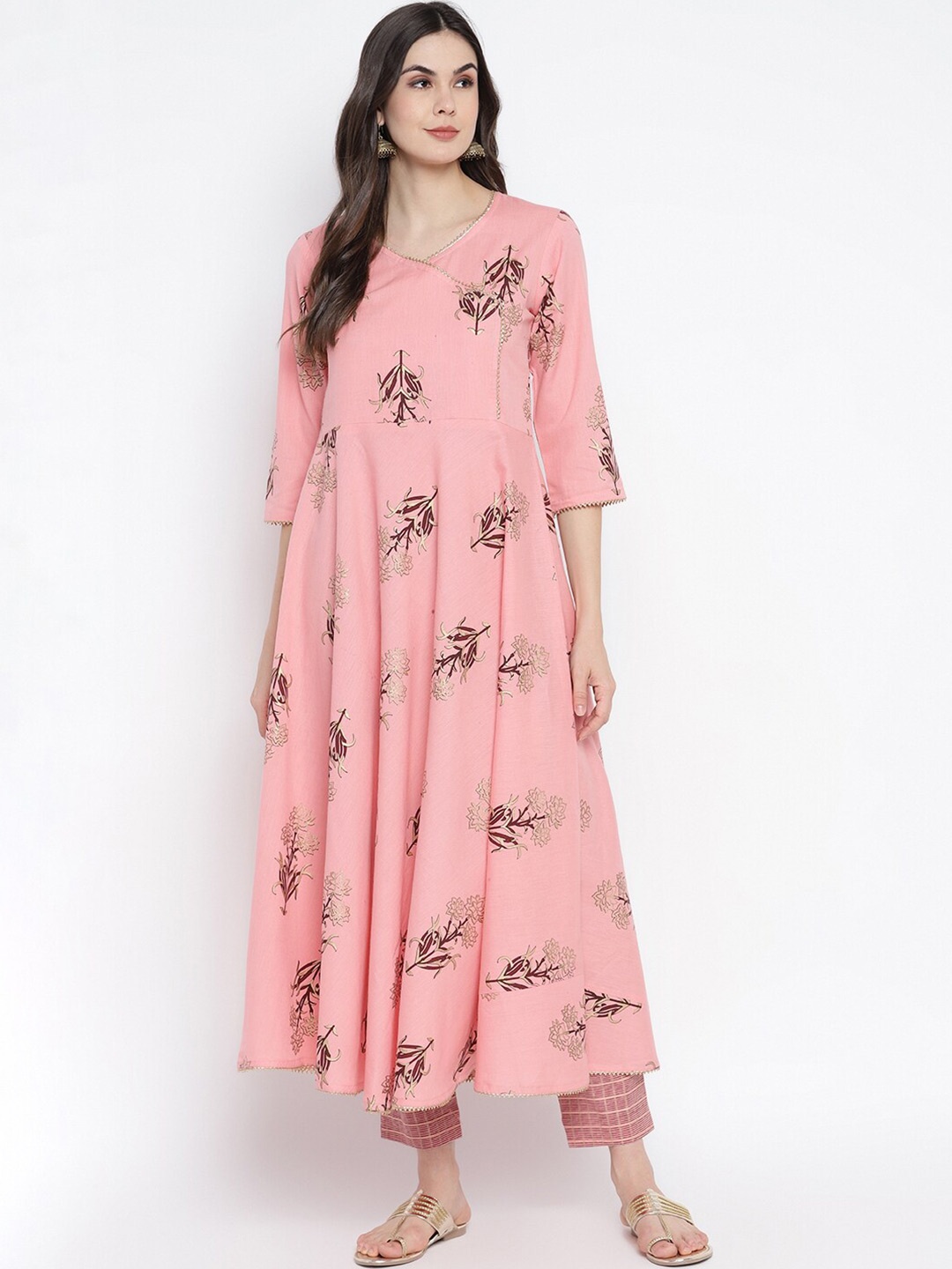 

Aawari Women Pink Floral Printed Anarkali Kurta