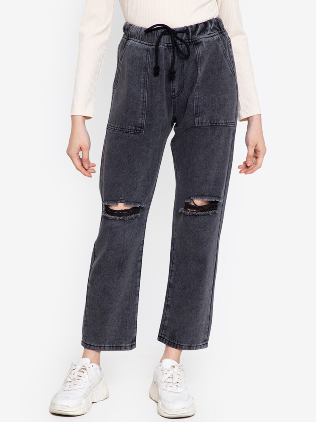 

ZALORA BASICS Women Grey Straight Fit High-Rise Stretchable Jeans