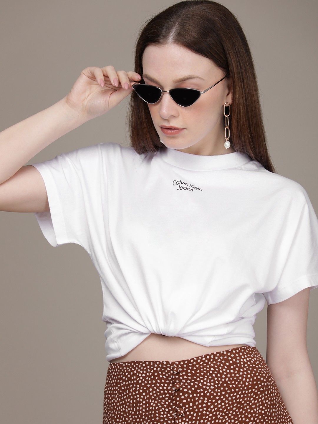 

Calvin Klein Jeans Women White Brand Logo Pure Cotton Relaxed Fit T-shirt