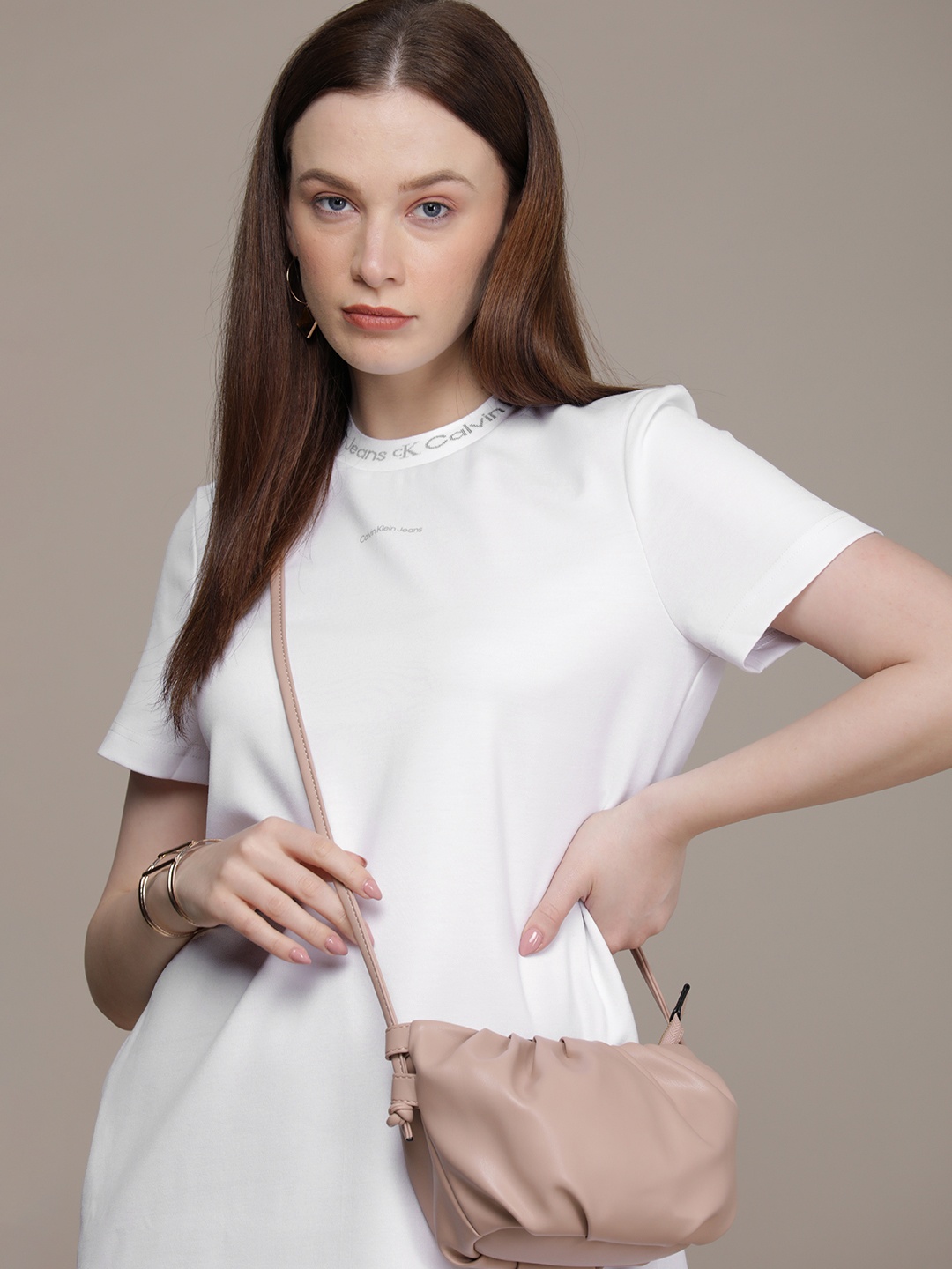 

Calvin Klein Jeans White Brand Logo Above Knee Length T-shirt Dress