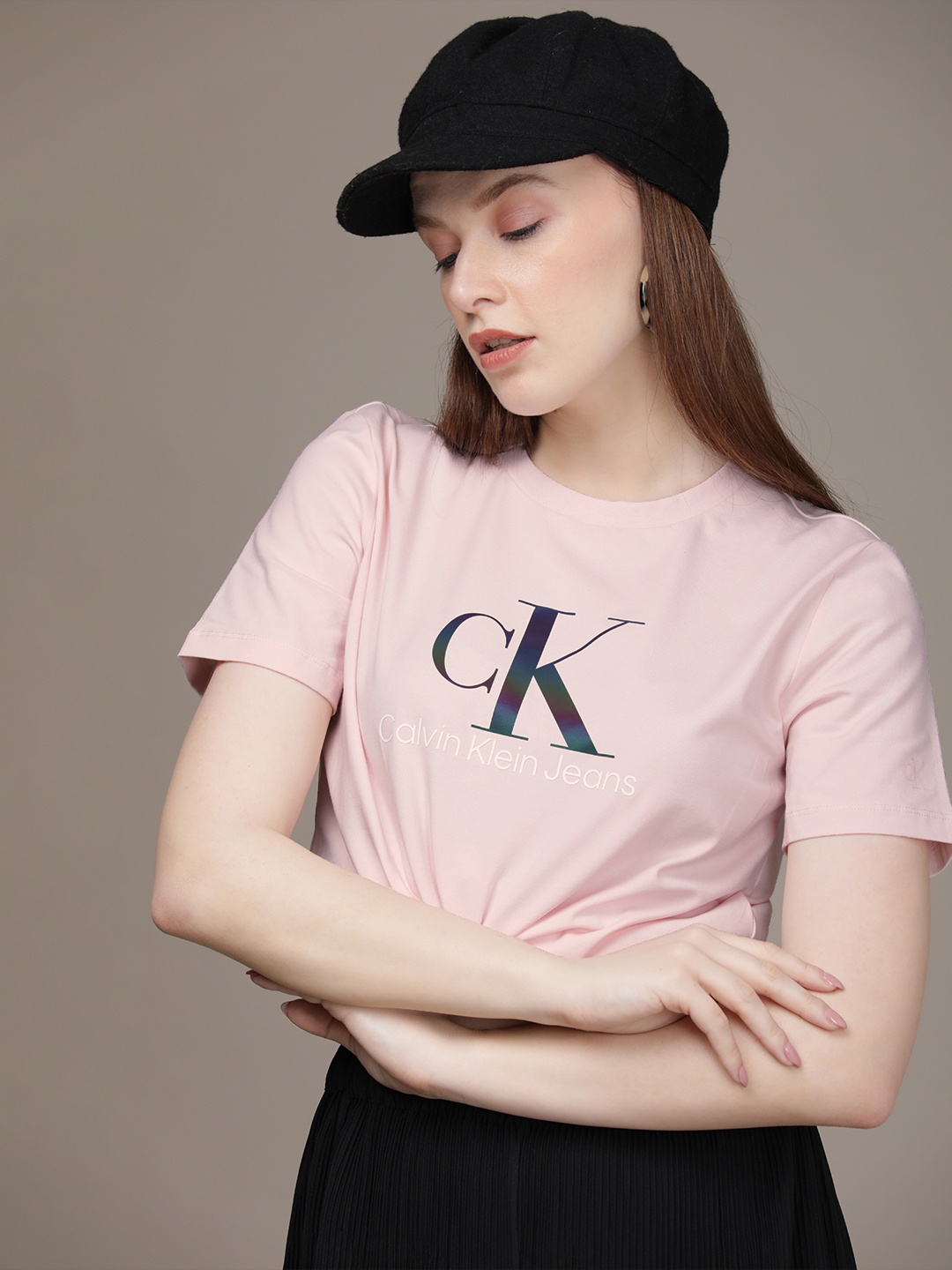 

Calvin Klein Jeans Women Pink Brand Logo Printed Relaxed Fit T-shirt