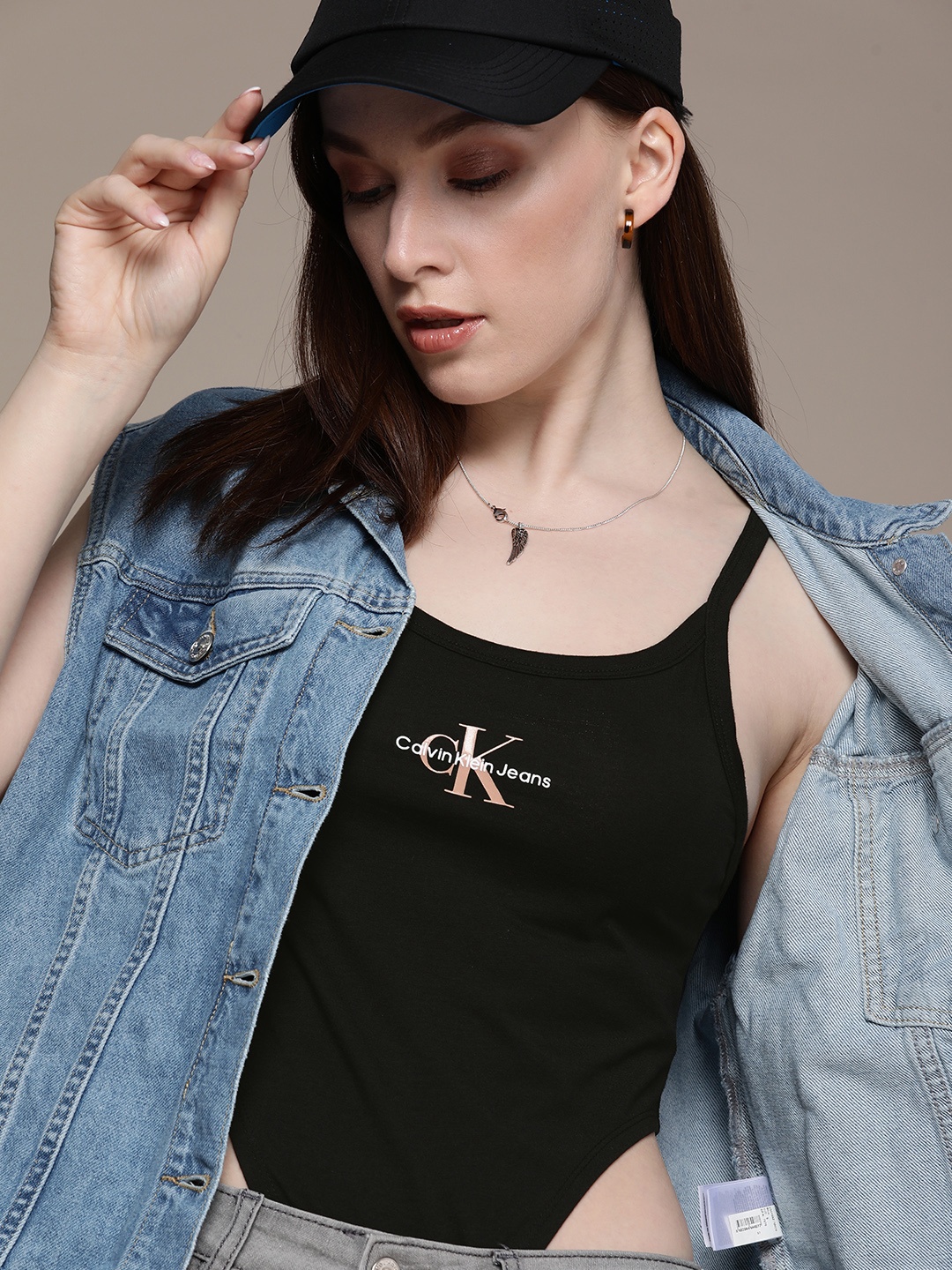 

Calvin Klein Jeans Women Black Brand Logo Printed Slim Fit T-shirt