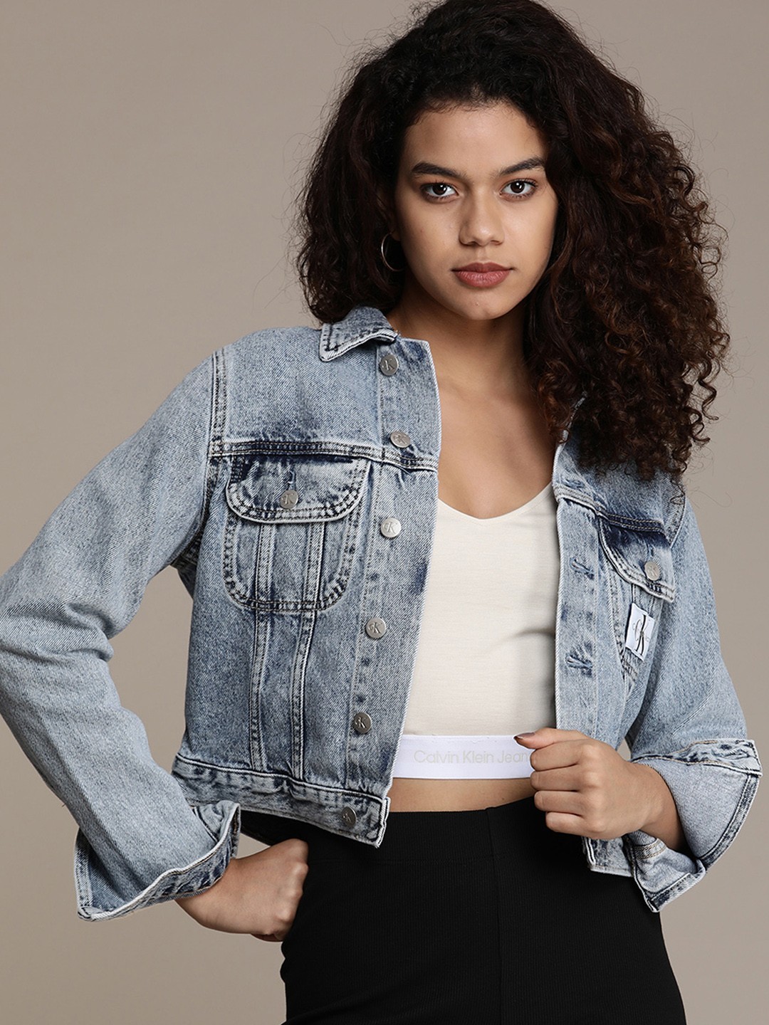 

Calvin Klein Jeans Women Blue Solid Crop Denim Jacket