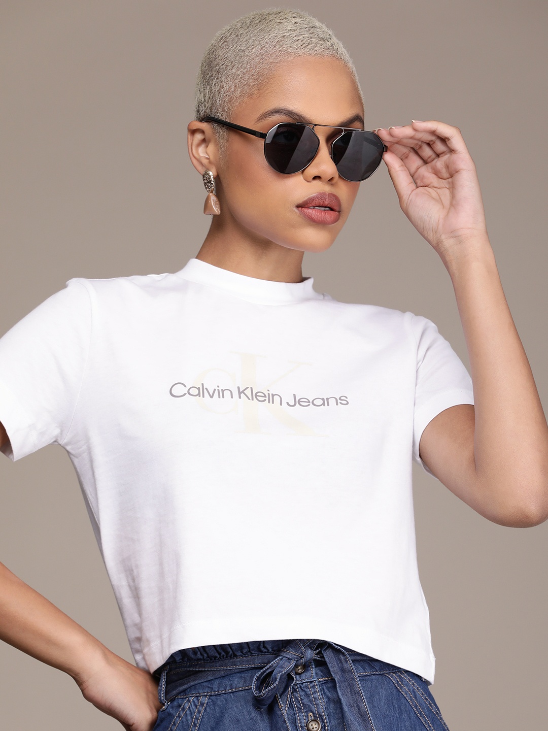 

Calvin Klein Jeans Women White Typography Printed Casual T-shirt