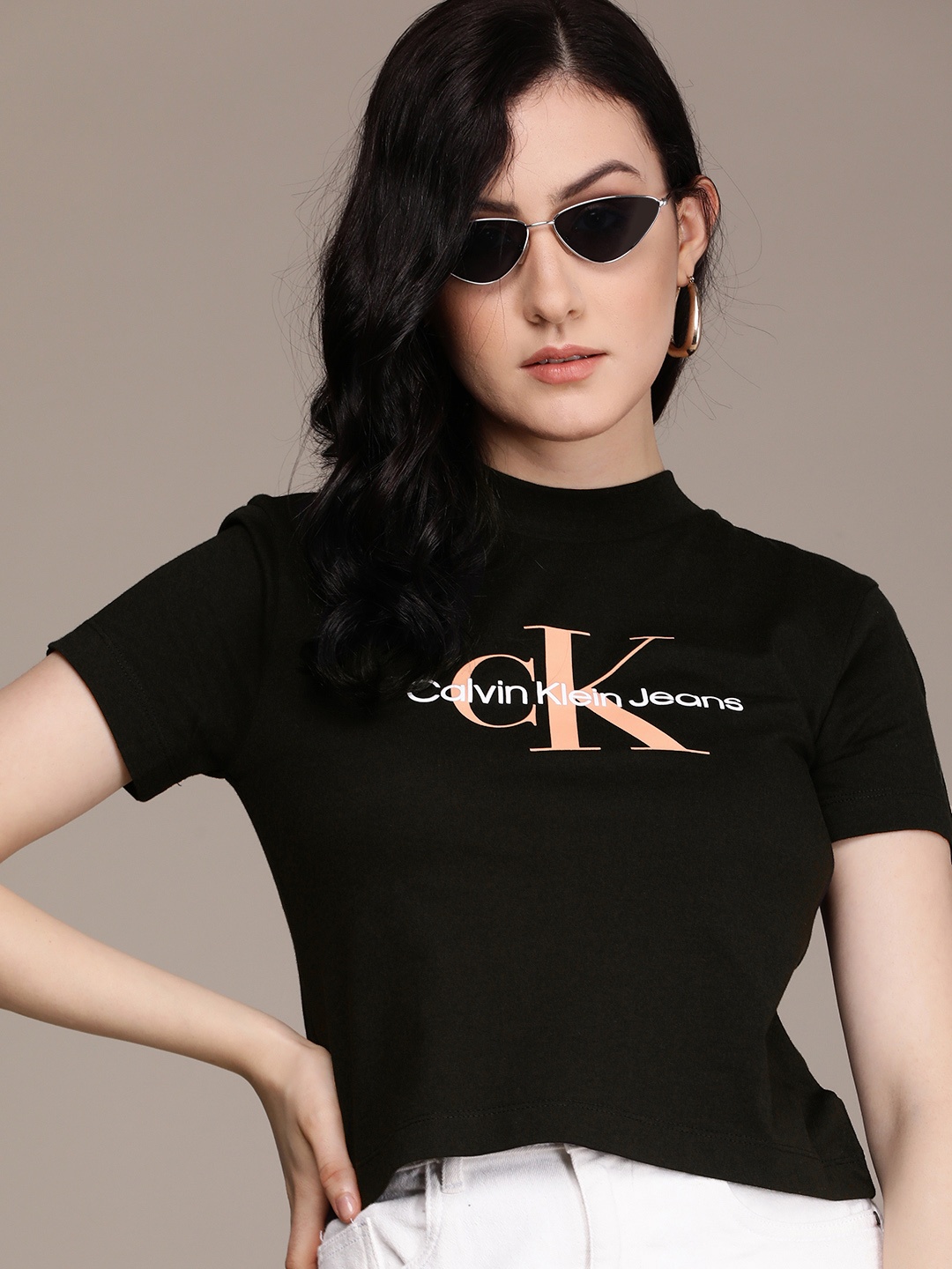 

Calvin Klein Jeans Women Black Brand Logo Printed T-shirt
