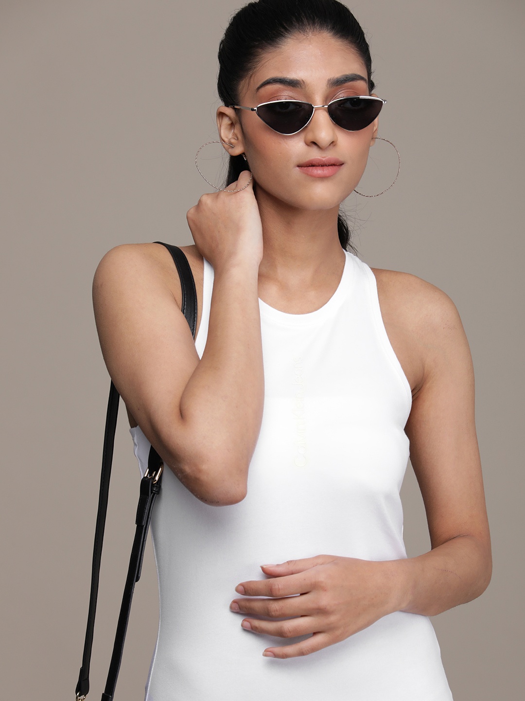 

Calvin Klein Jeans White Brand Logo Printed Tank T-shirt Dress