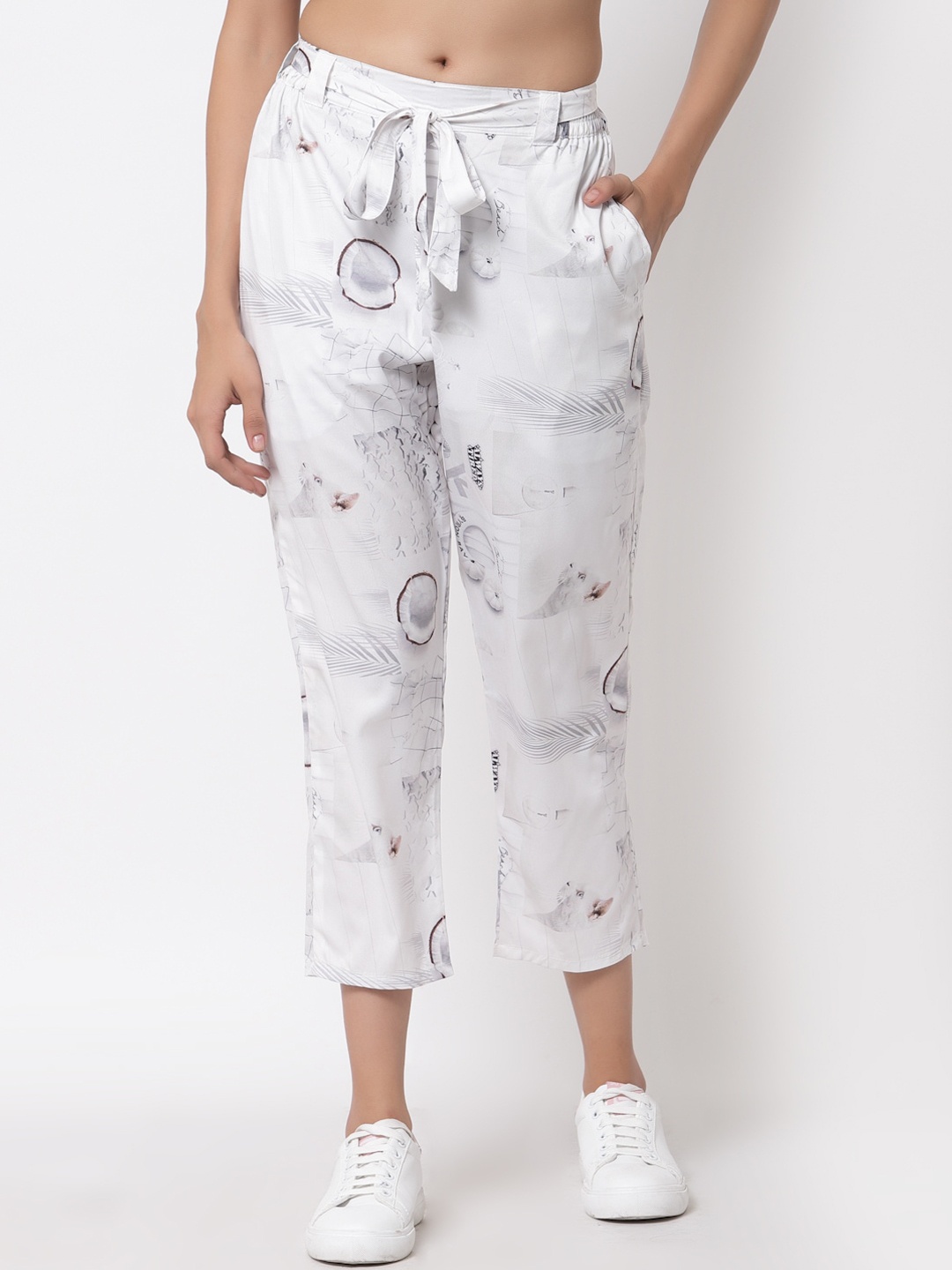 

J Style Women White Printed Pure Cotton Culottes Trousers