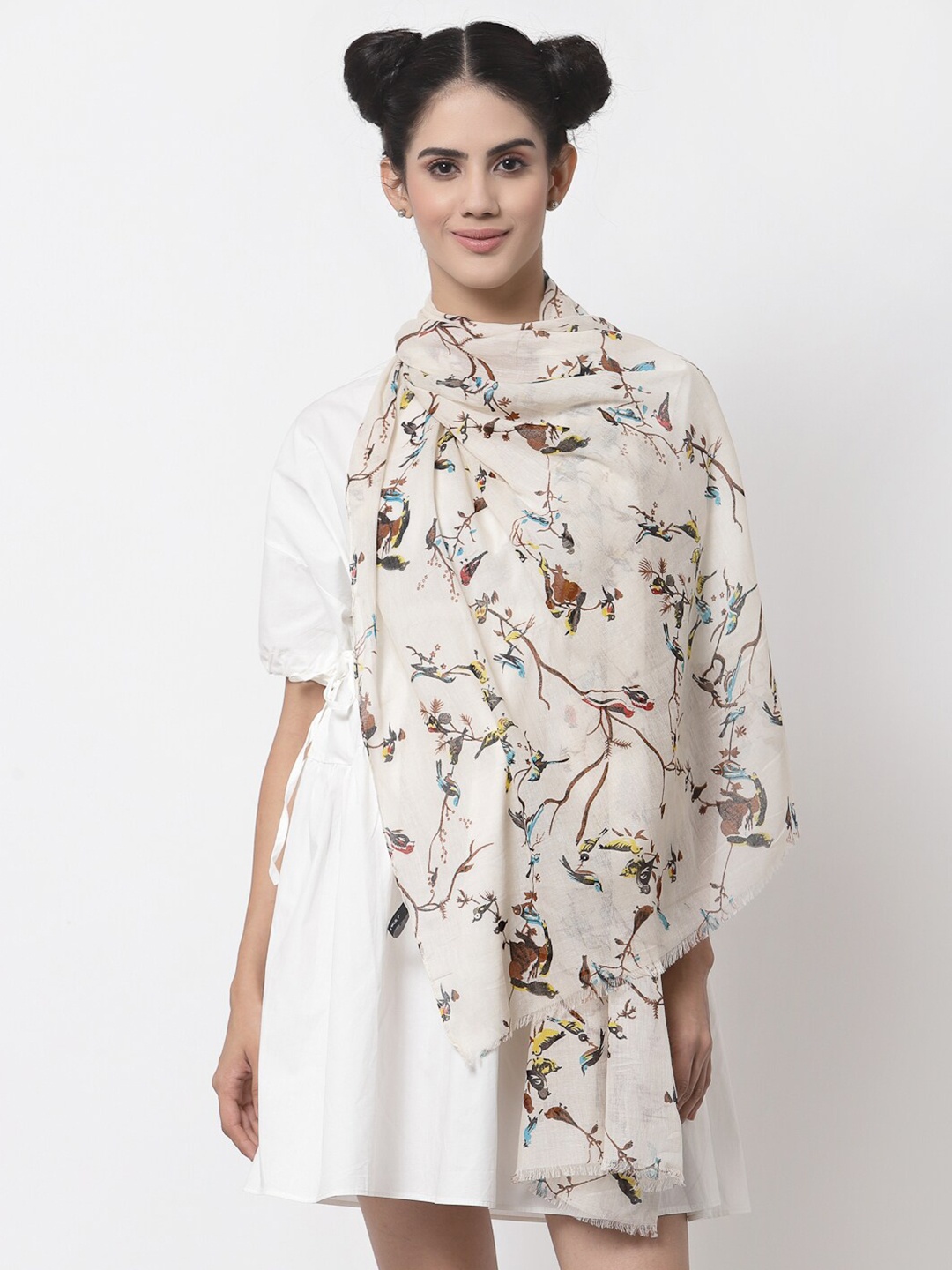 

J Style Woman Cream-Coloured Printed Stole