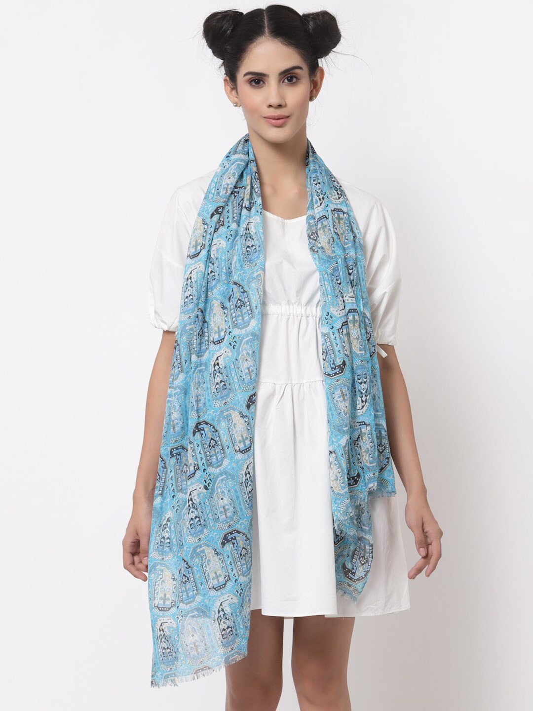 

J Style Women Blue & Grey Printed Pure Cotton Stole