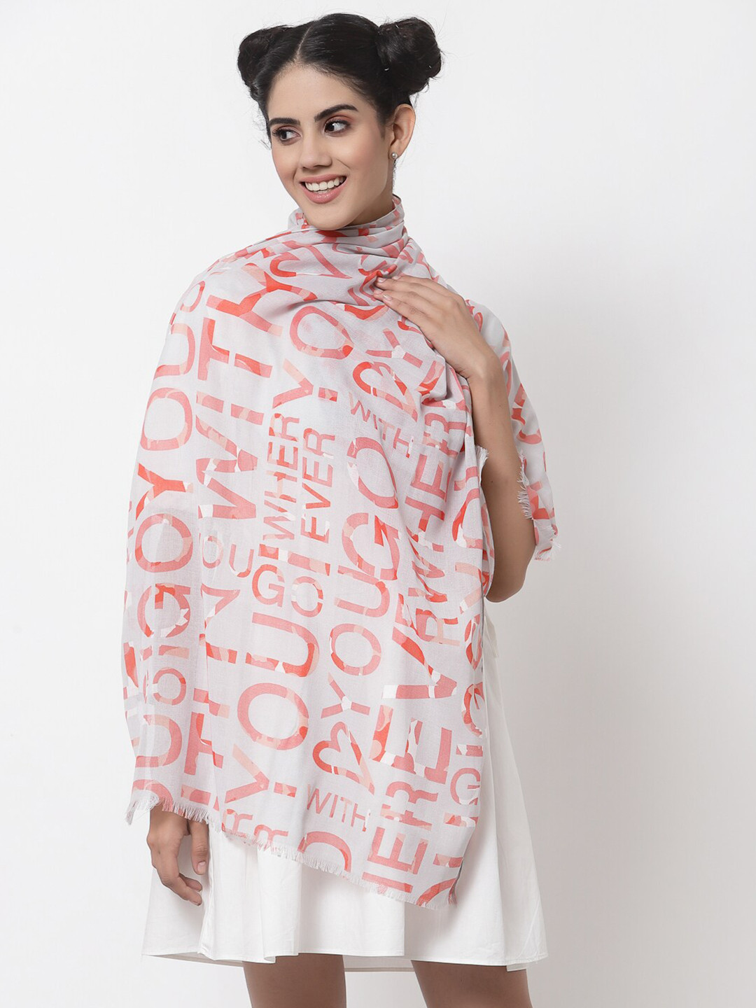 

J Style Women Red & Off White Printed Stole