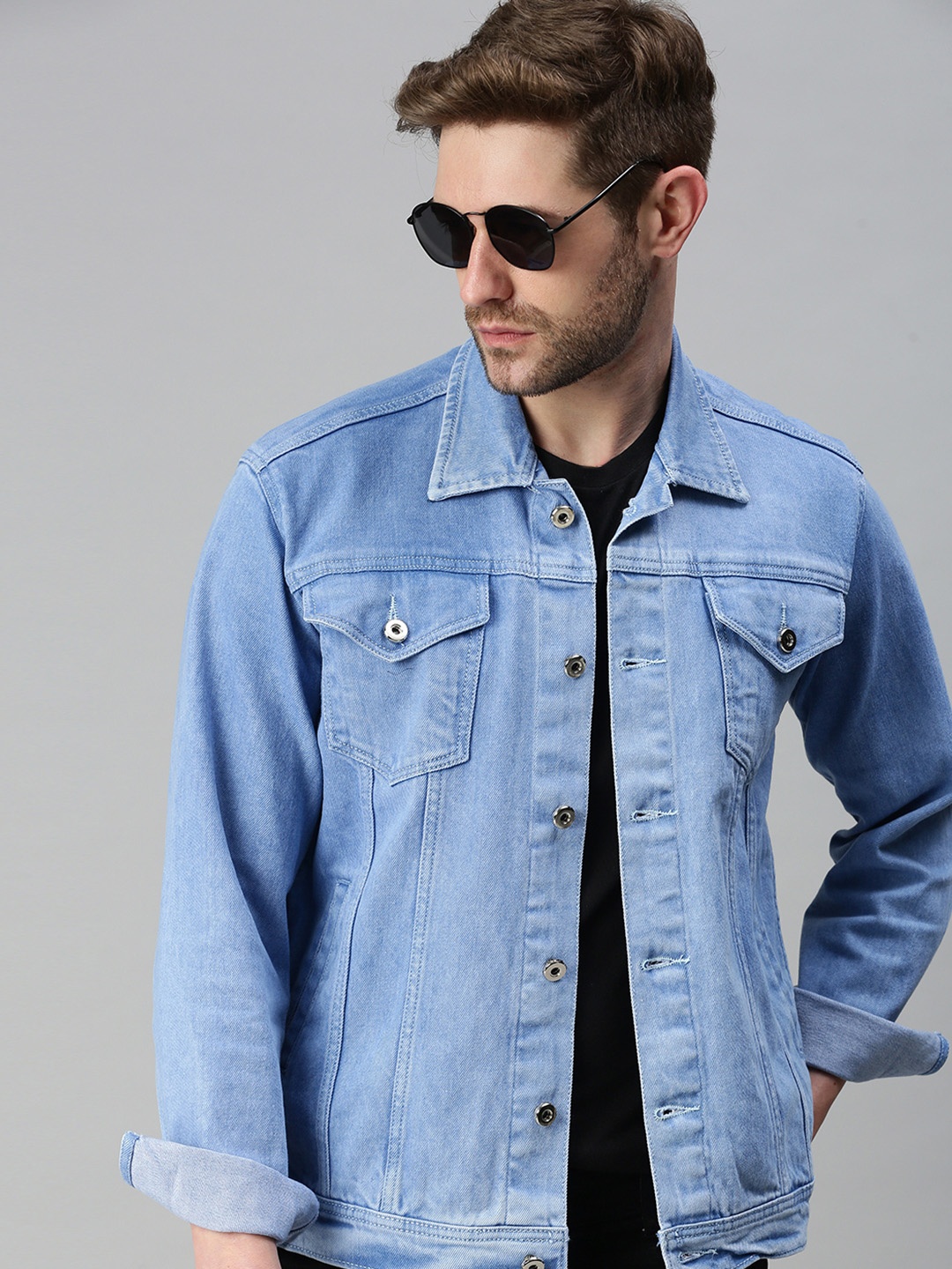 

SHOWOFF Men Blue Slim Fit Washed Windcheater Denim Jacket