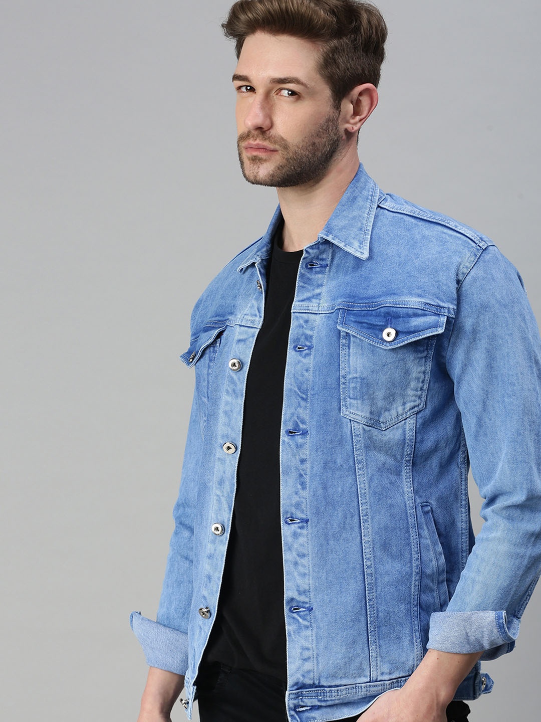 

SHOWOFF Men Blue Washed Windcheater Denim Jacket