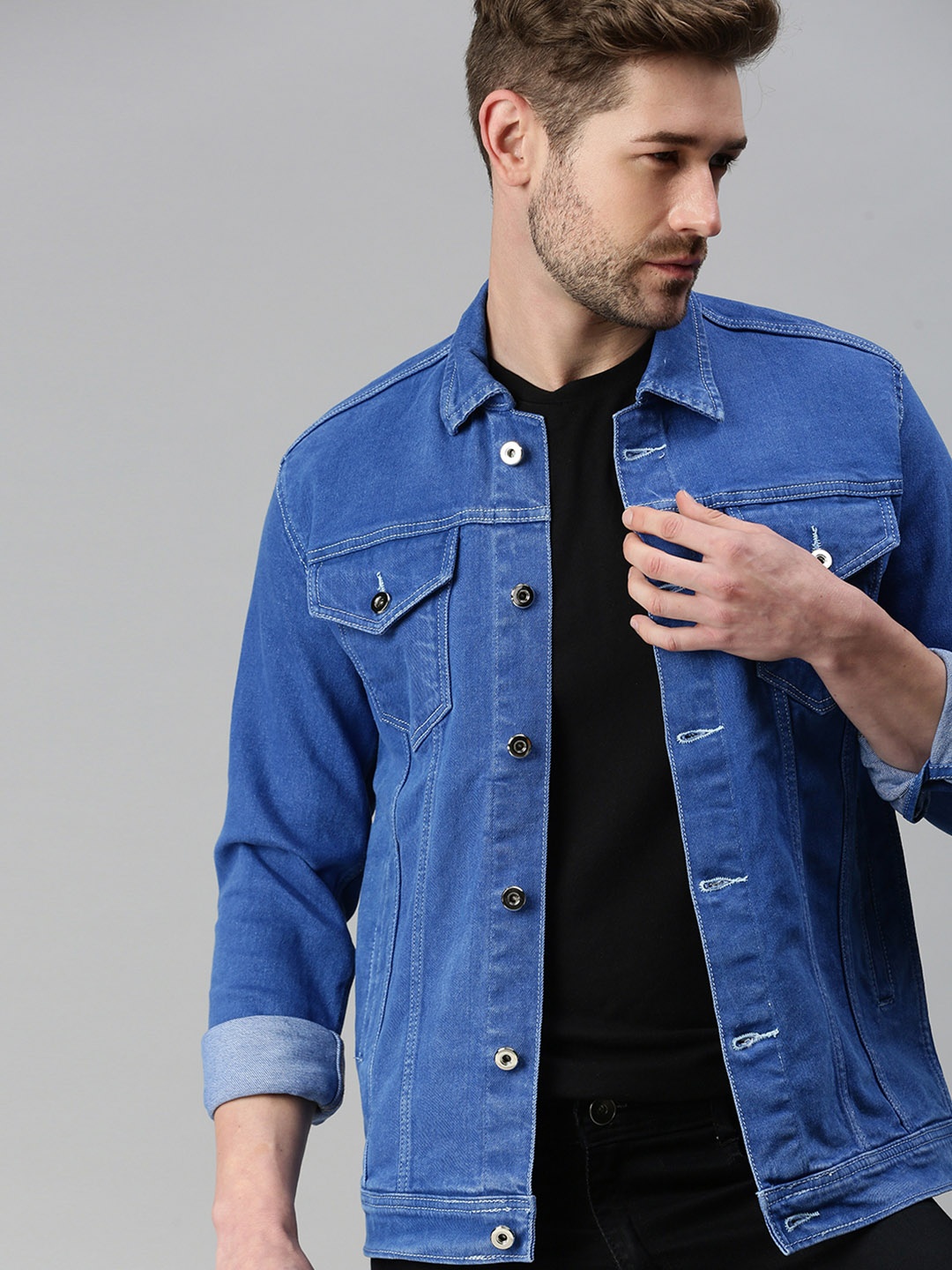 

SHOWOFF Men Blue Windcheater Denim Jacket