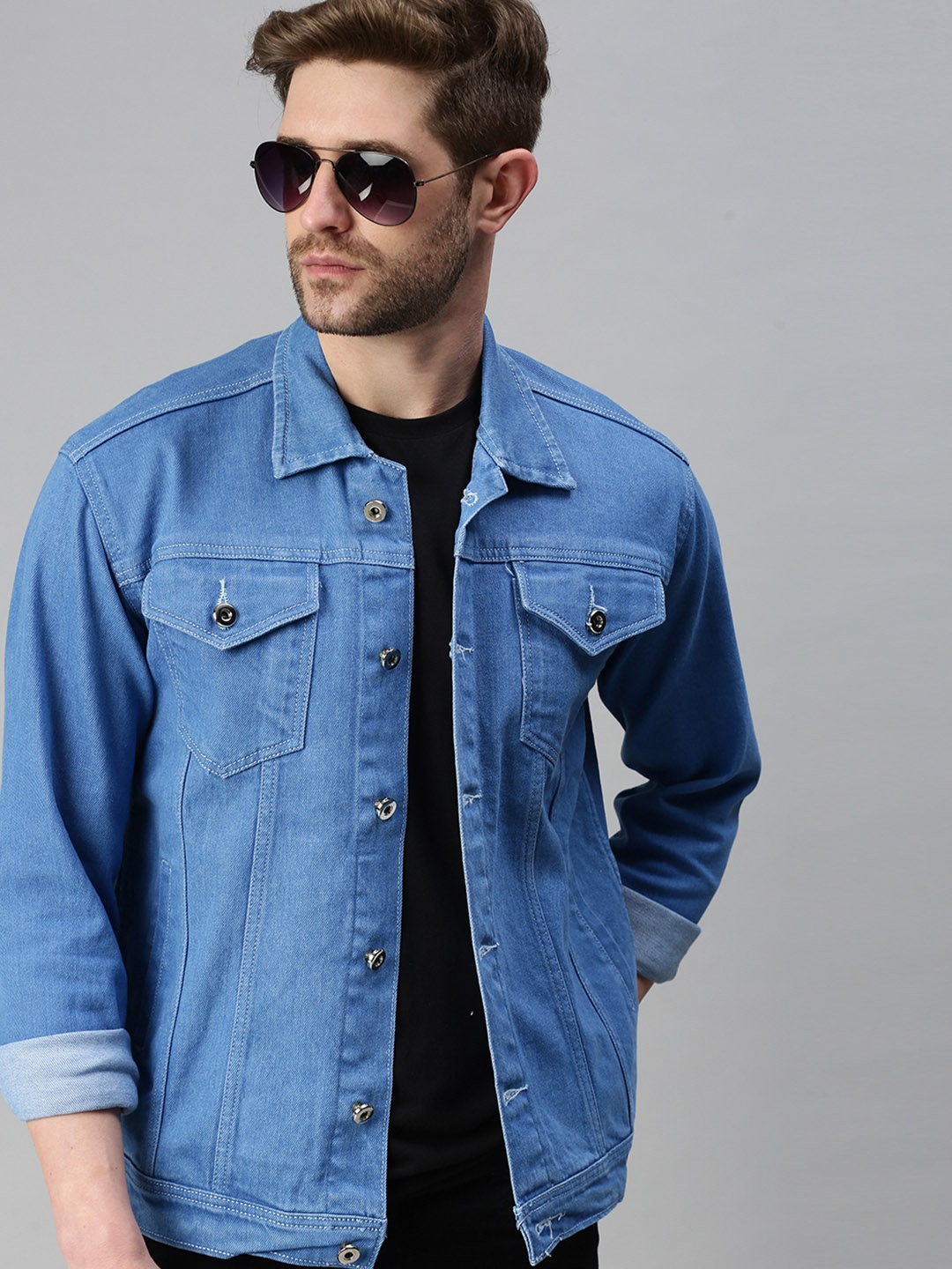 

SHOWOFF Men Blue Washed Windcheater Denim Jacket