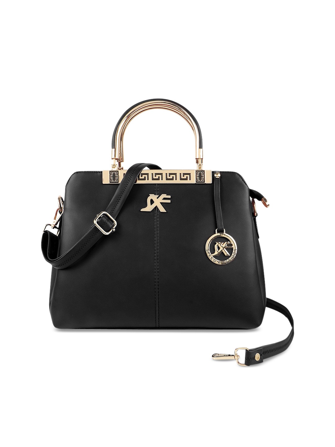 

SXF SPEED X FASHION Black PU Structured Handheld Bag with Tasselled