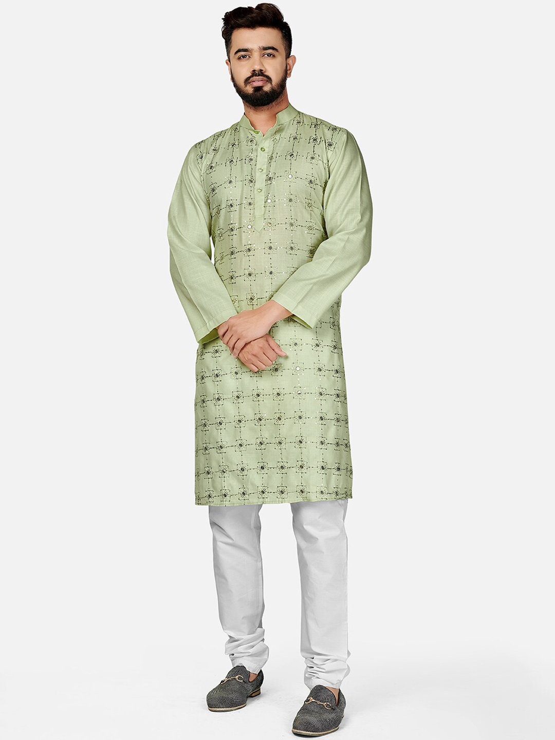

SHOPGARB Men Sea Green Embellished Kurta