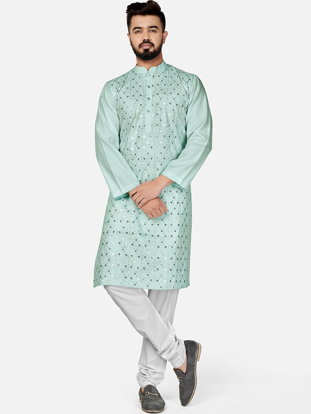 

SHOPGARB Men Turquoise Blue Flared Sleeves Kurta