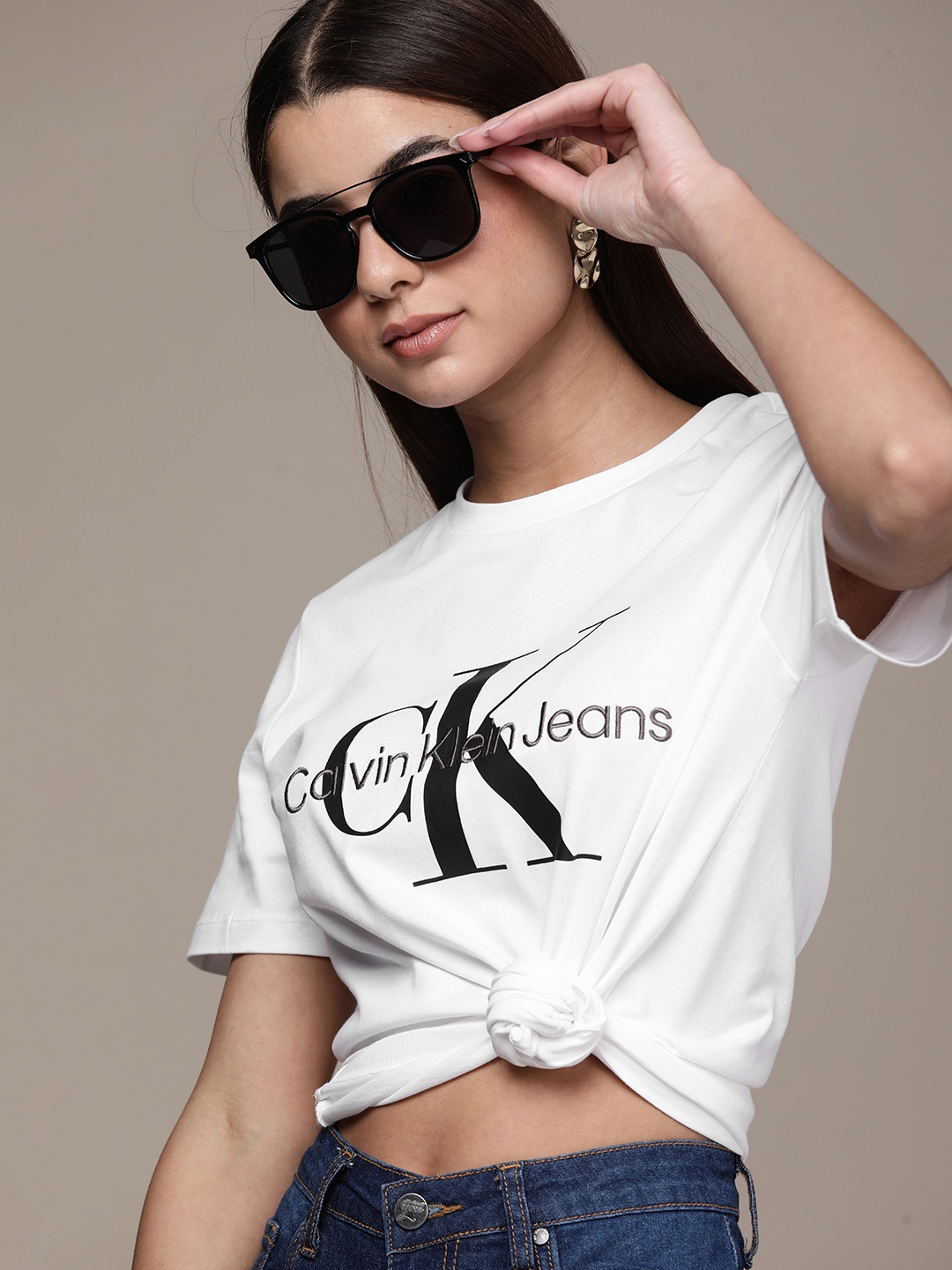 

Calvin Klein Jeans Women White Brand Logo Printed Pure Cotton T-shirt