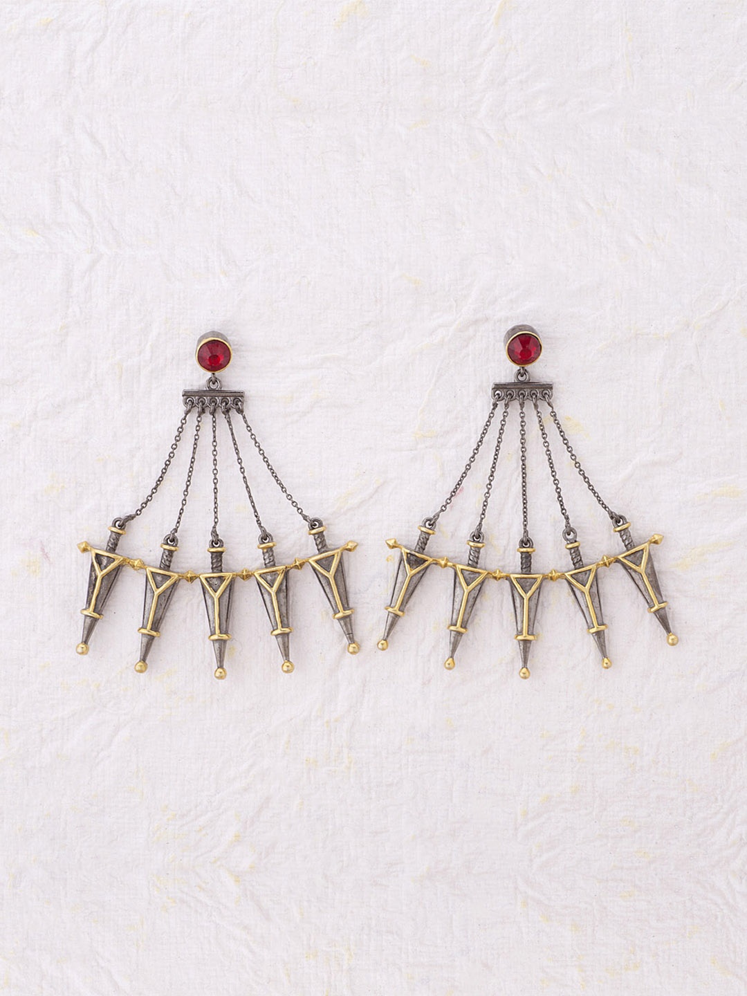 

Voylla Armour Gunmetal-Toned Armour Drop Earrings, Metallic