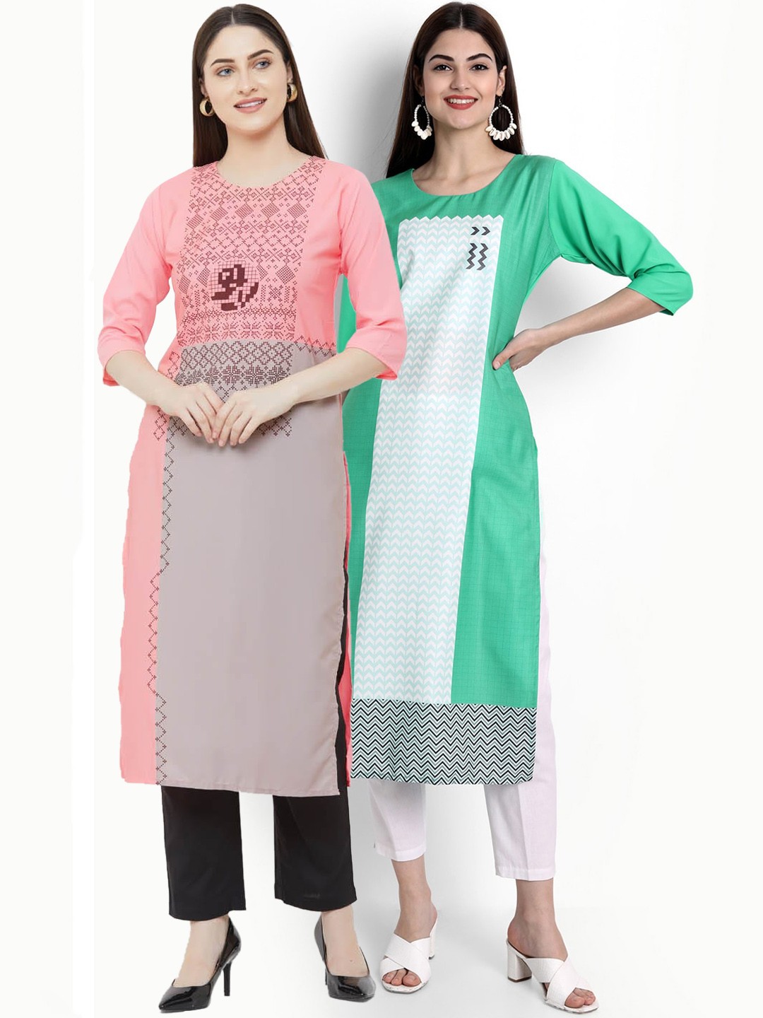 

Ethnic basket Women Multicoloured Quirky Embroidered Flared Sleeves Thread Work Crepe Kurta, Multi