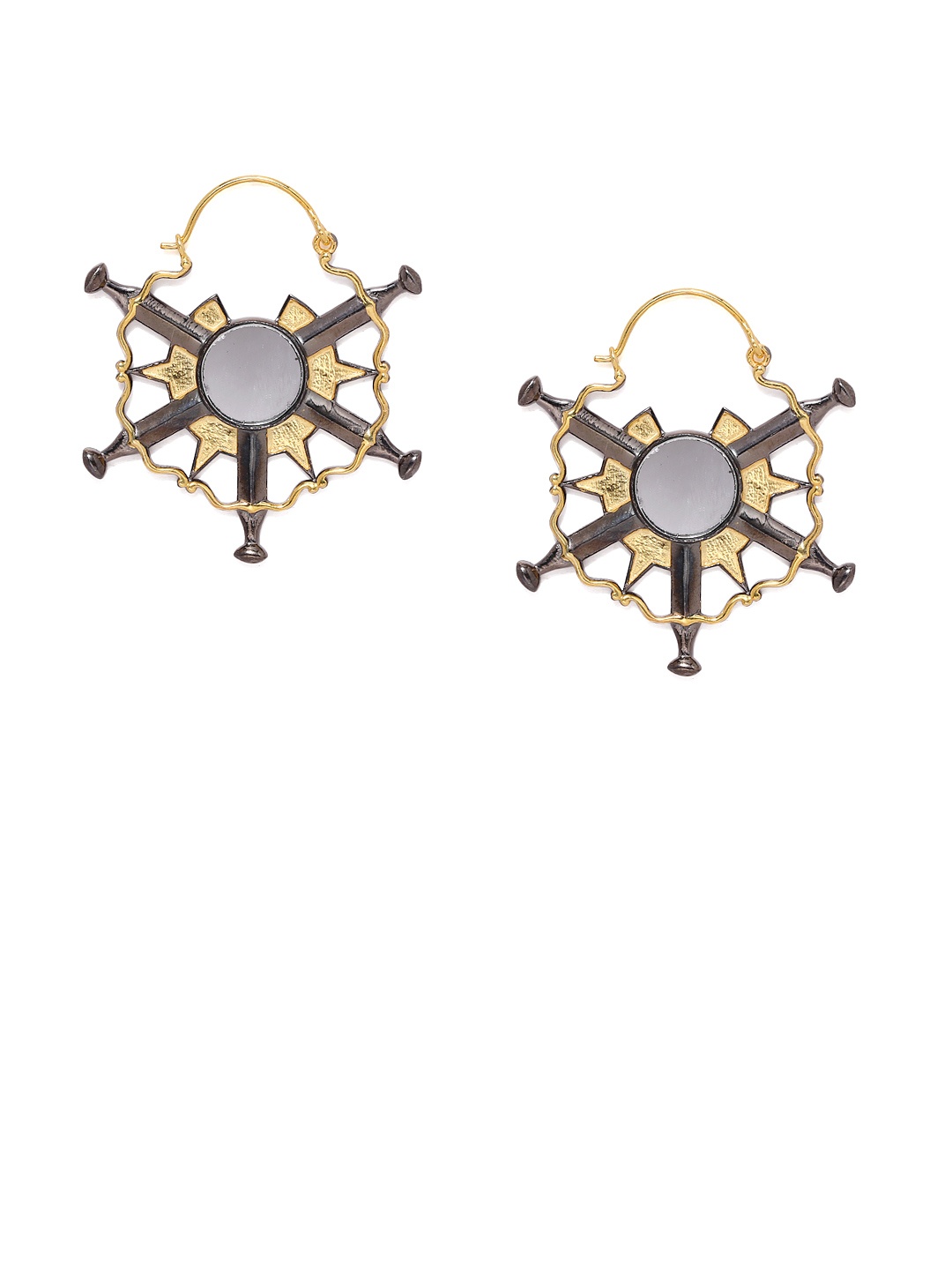 

Voylla Gunmetal-Toned Armour Hoop Earrings, Metallic