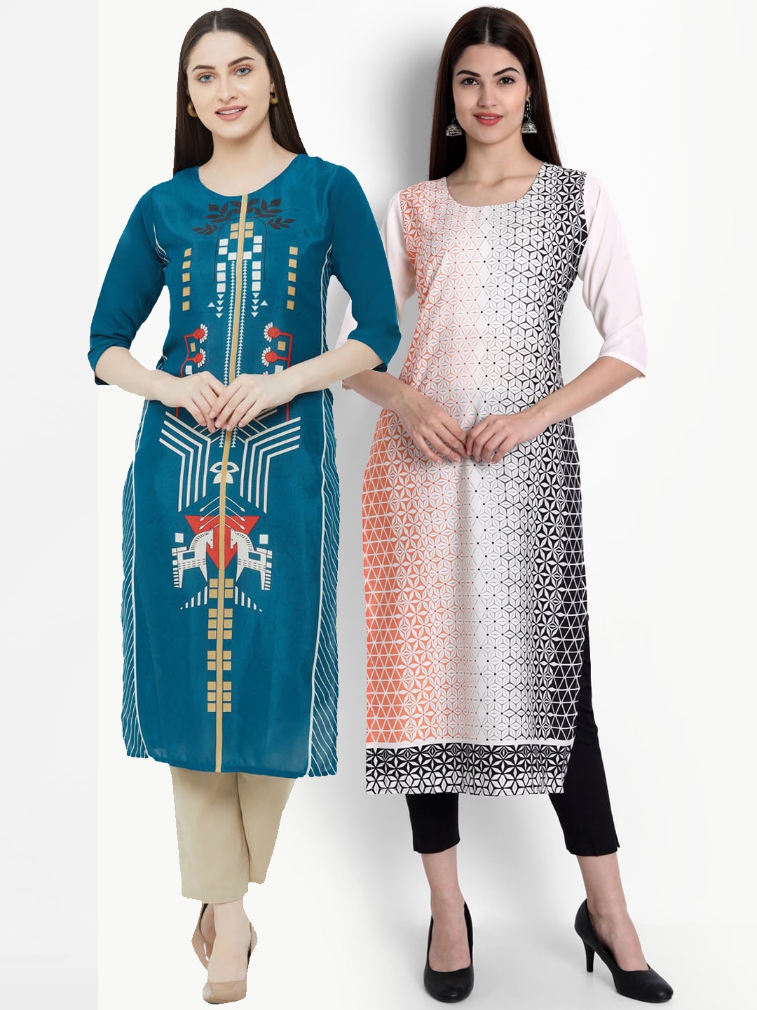 

Ethnic basket Women Set of 2 Printed Crepe Kurta, Multi