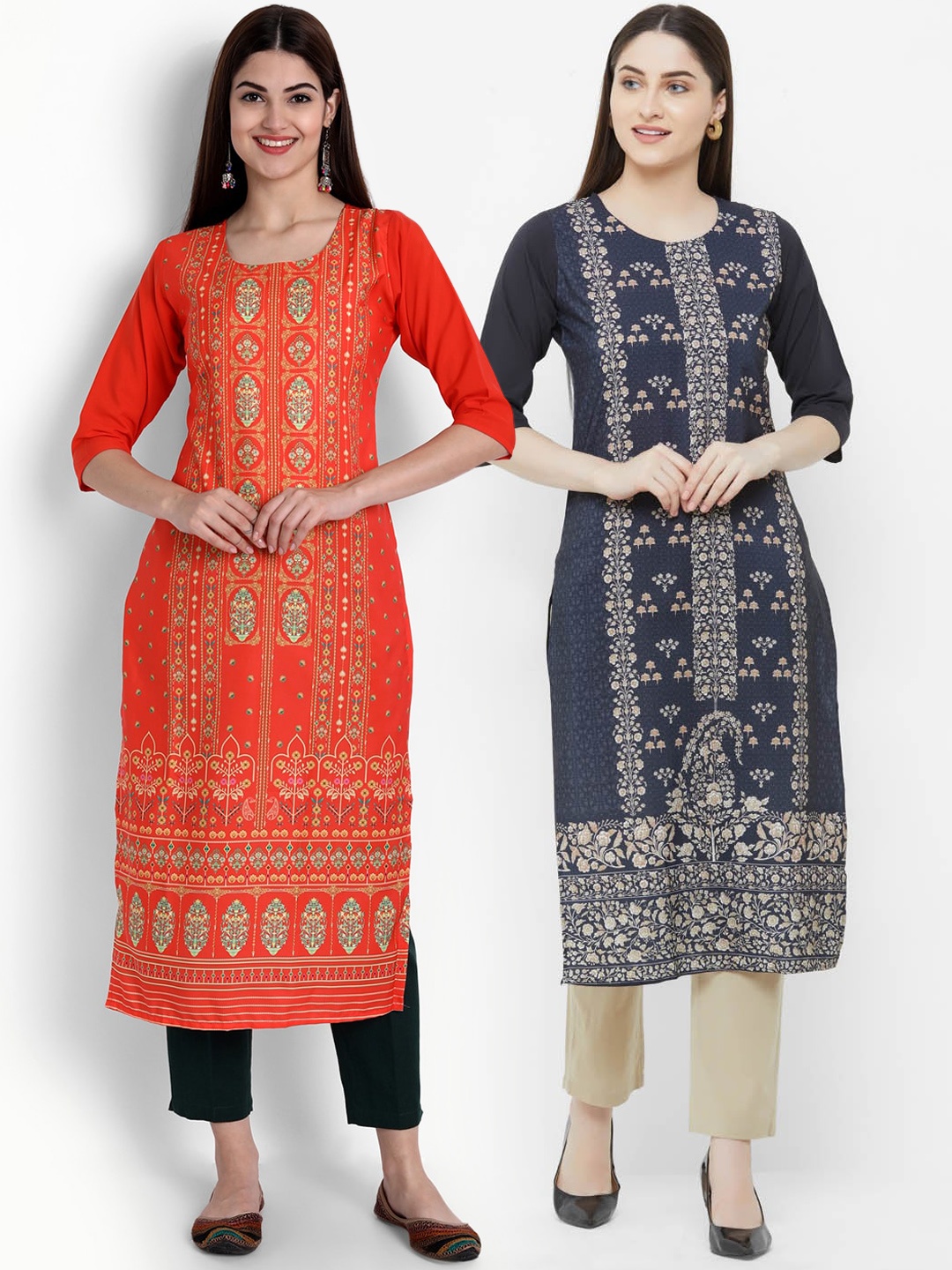

Ethnic basket Women Multicoloured Geometric Keyhole Neck Crepe Kurta, Multi
