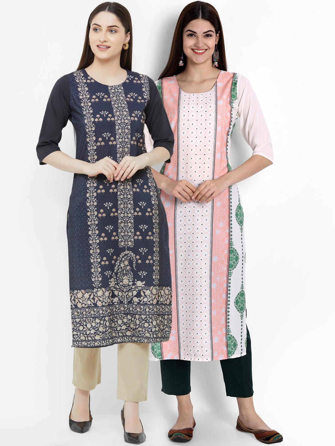 

Ethnic basket Women Multicoloured Pack of 2 Geometric Crepe Kurta, Multi