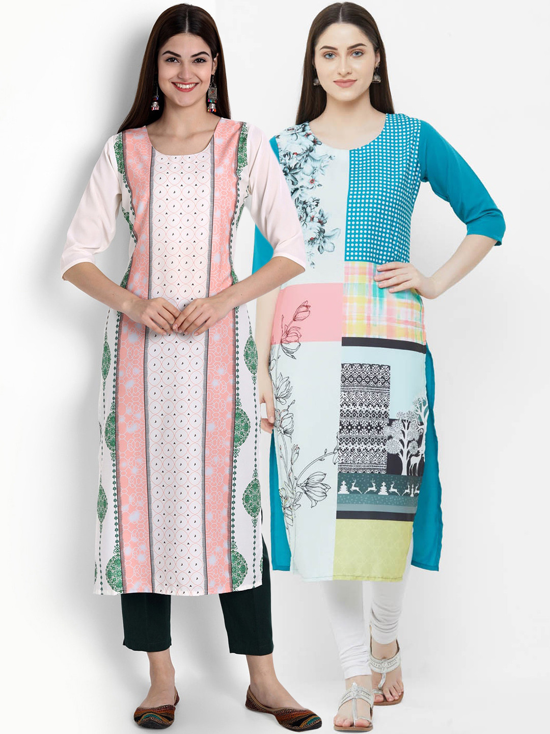 

Ethnic basket Women Blue & White Pack Of 2 Printed Kurtas
