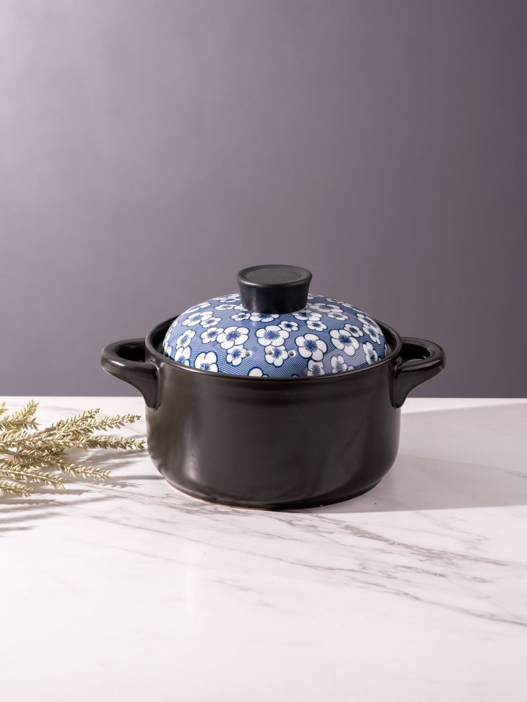 

THEDECORKART Black & Blue Printed Ceramic Casserole With Lid