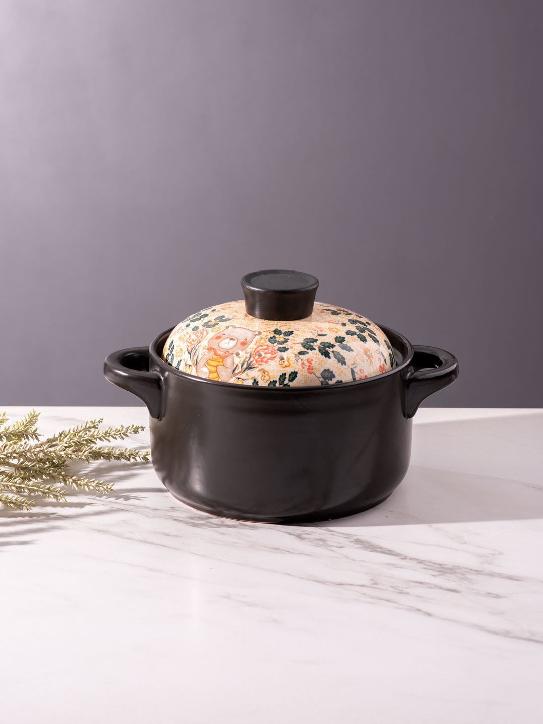 

THEDECORKART Black & White Printed Ceramic Buffet Casserole With Lid