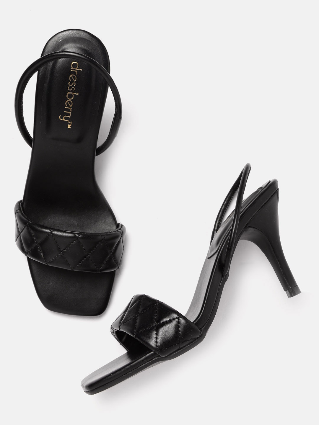 

DressBerry Black Solid Woven Design Kitten Sandals