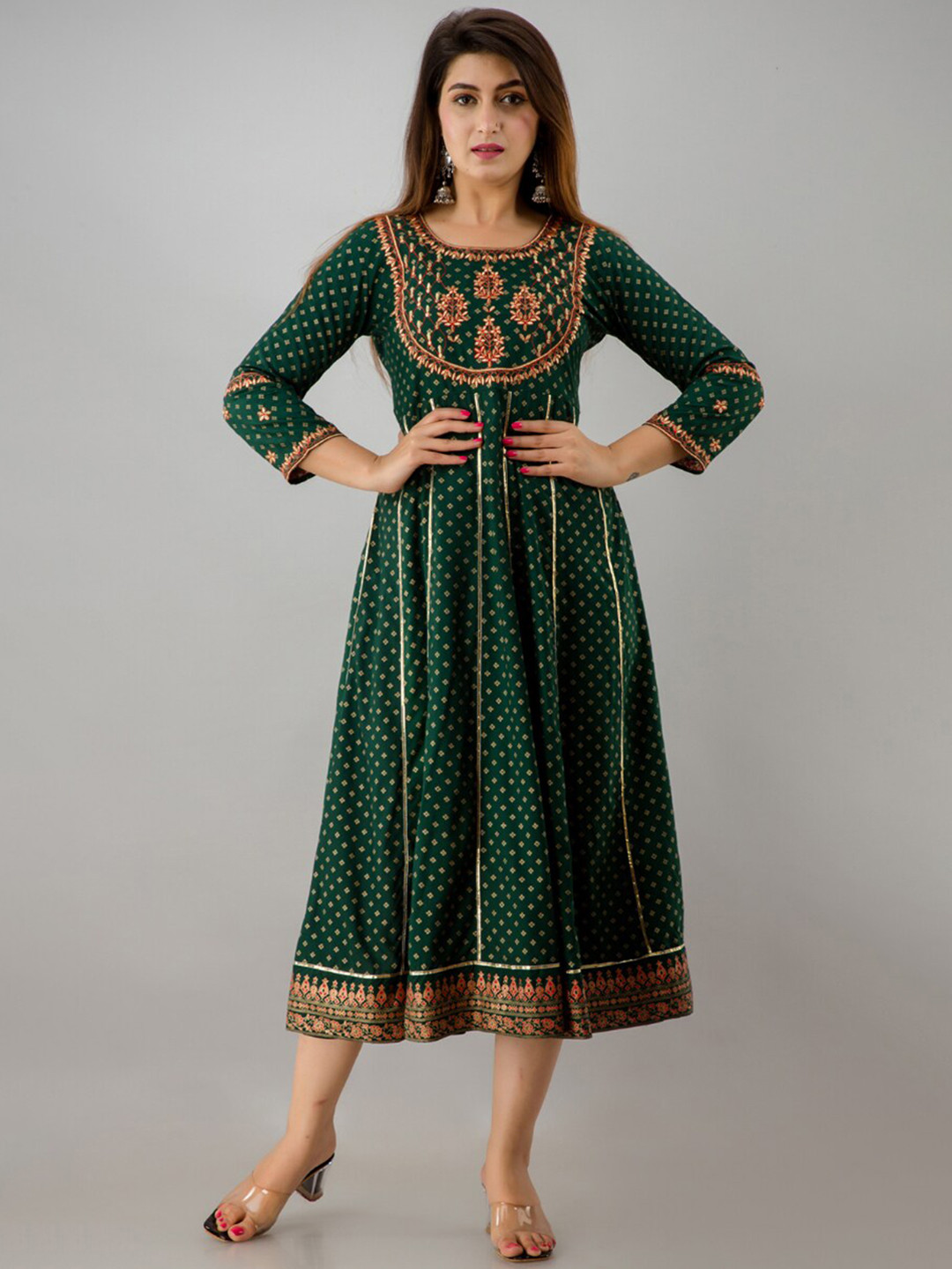 

KALINI Women Green Ethnic Motifs Embroidered Anarkali Kurta