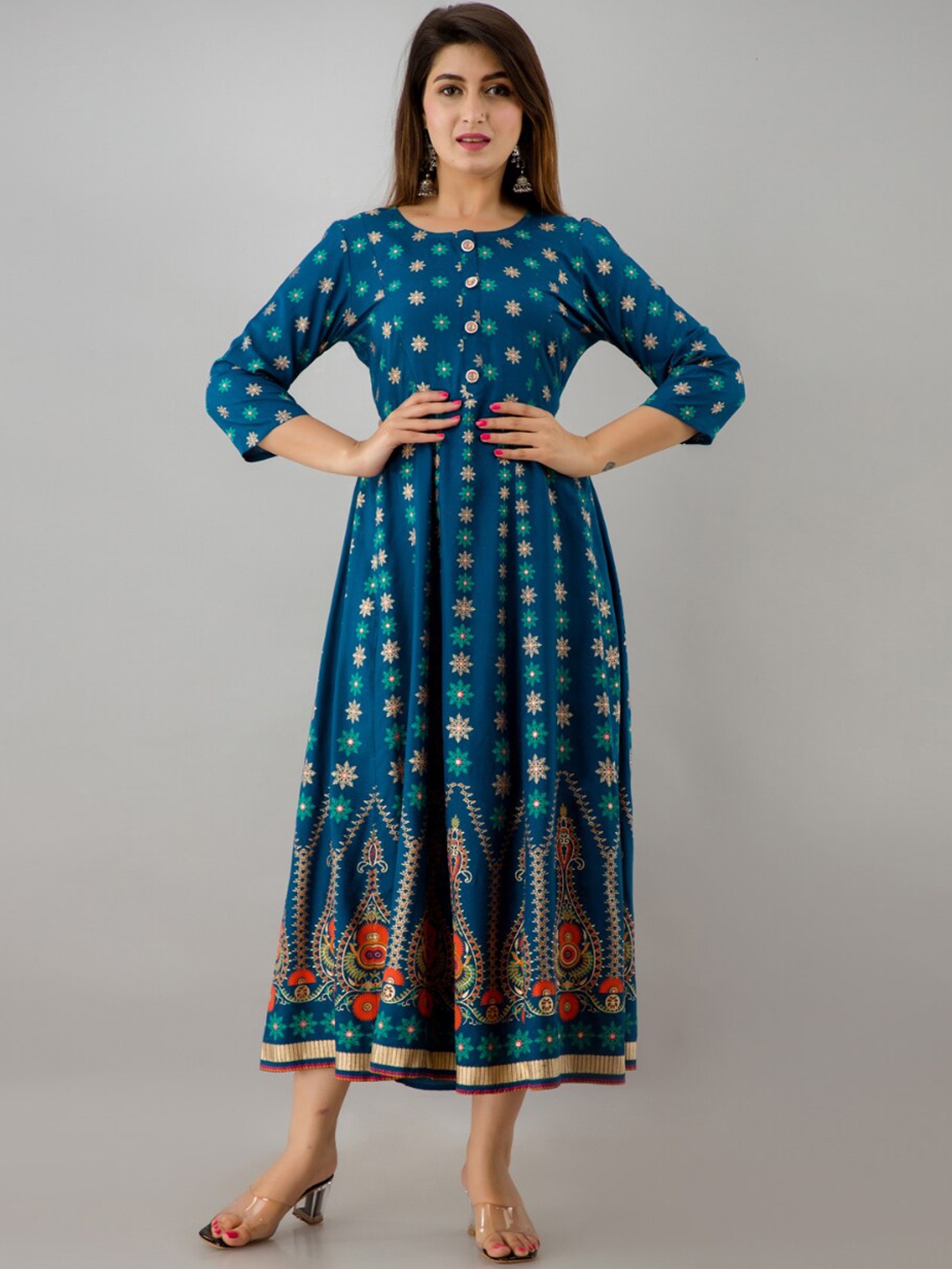 

KALINI Women Blue Ethnic Motifs Printed Floral Anarkali Kurta