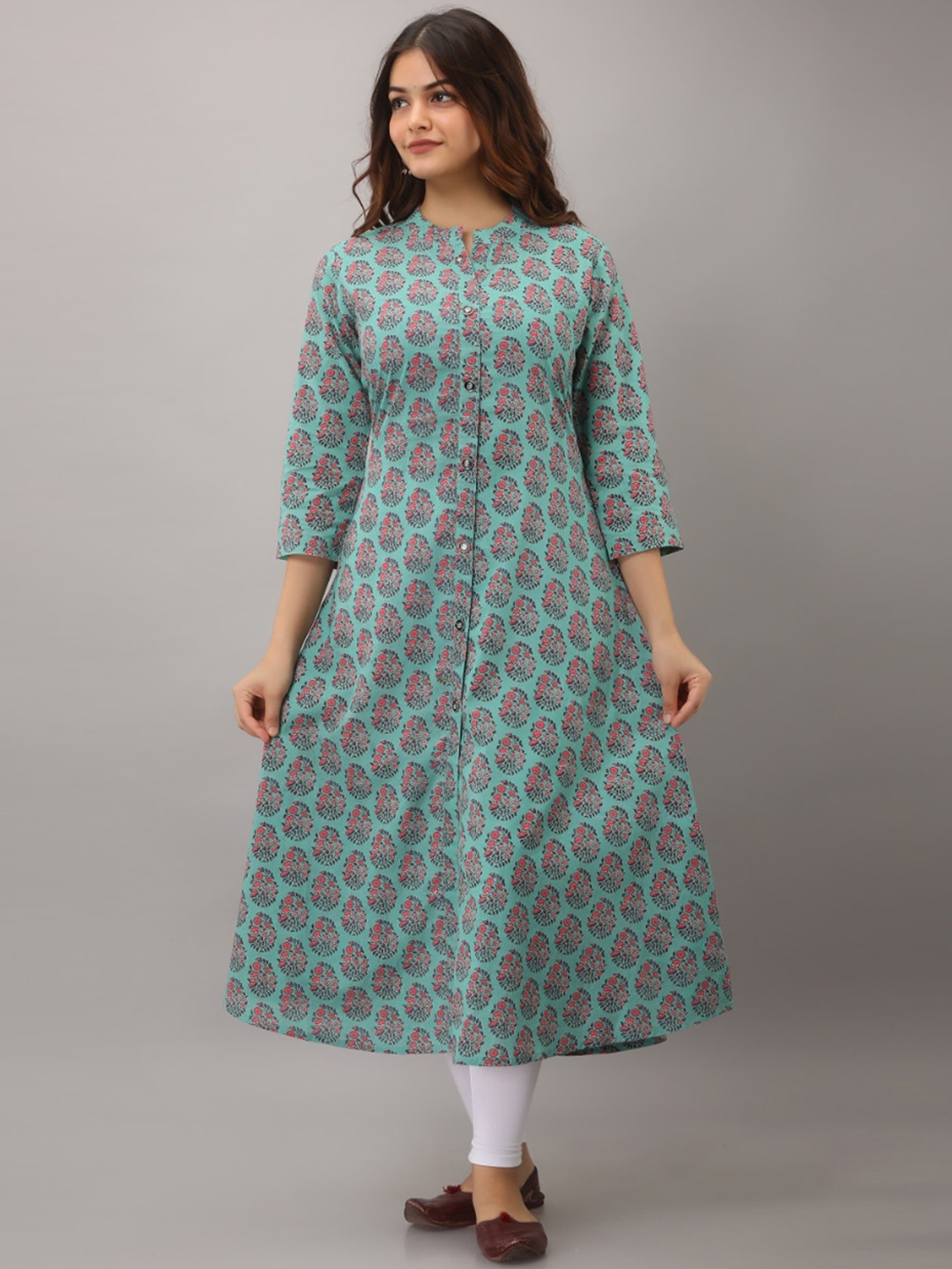 

KALINI Women Green Floral Printed Thread Work Floral Kurta