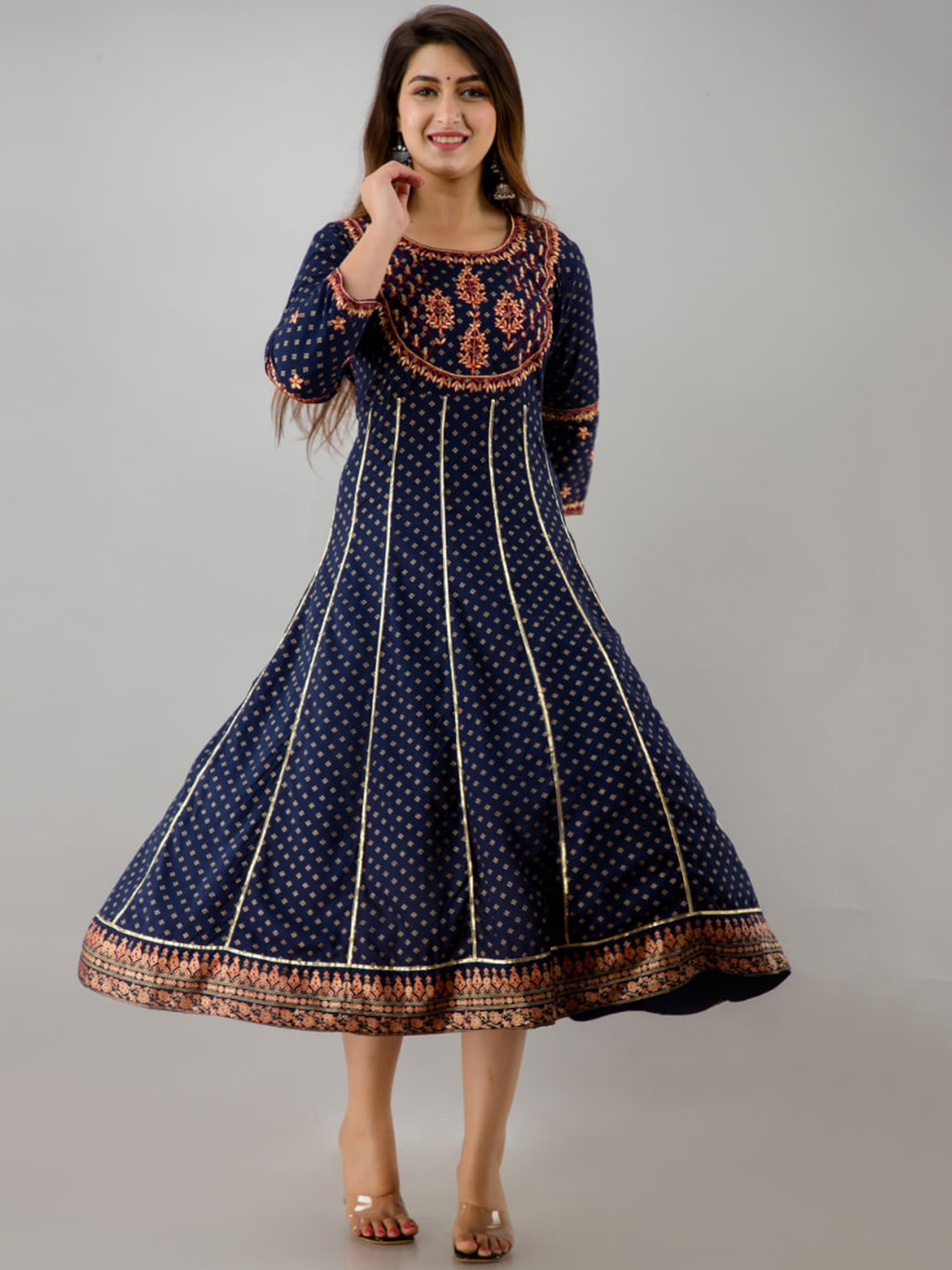 

KALINI Women Navy Blue Ethnic Motifs Printed Anarkali Kurta